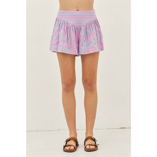 idem ditto - MULTI-COLOR STRIPE BASQUE WAIST SHORTS