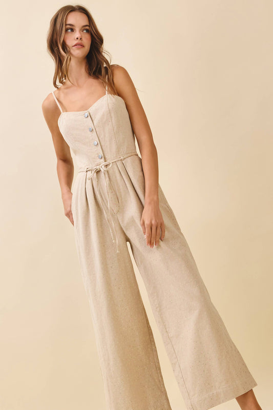 TCEC - CP10237-Micro Floral Print Wide Leg Sweetheart Jumpsuit