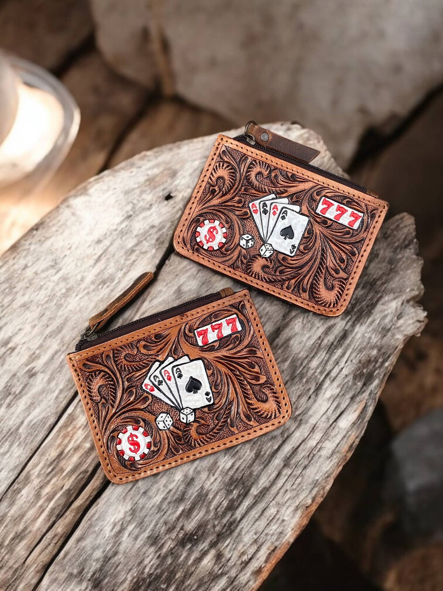 Western Linens - Tooled Leather Cards & Cowhide Coin Pouch
