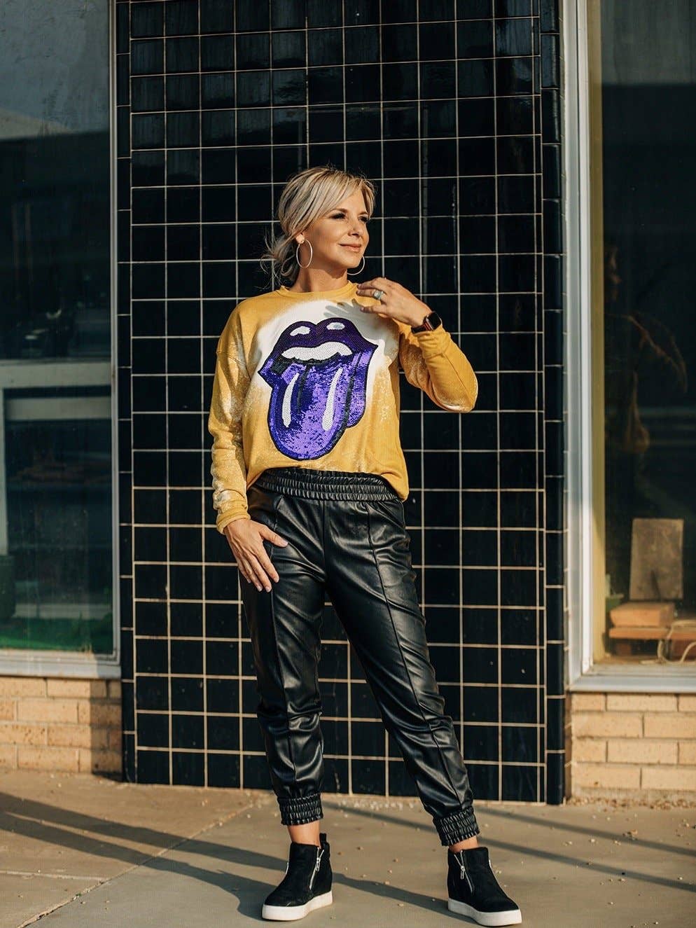 Crazy Consuela - Purple Sequin Lips Sweatshirt