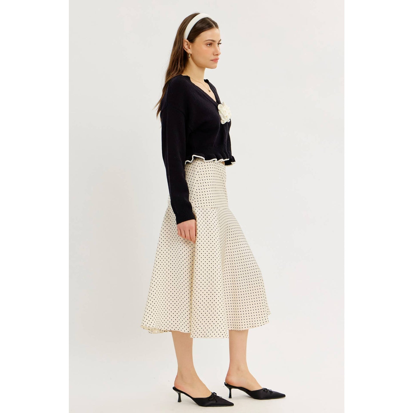 idem ditto - STATEMENT ROSETTE SNAP CARDIGAN WITH RUFFLED HEM