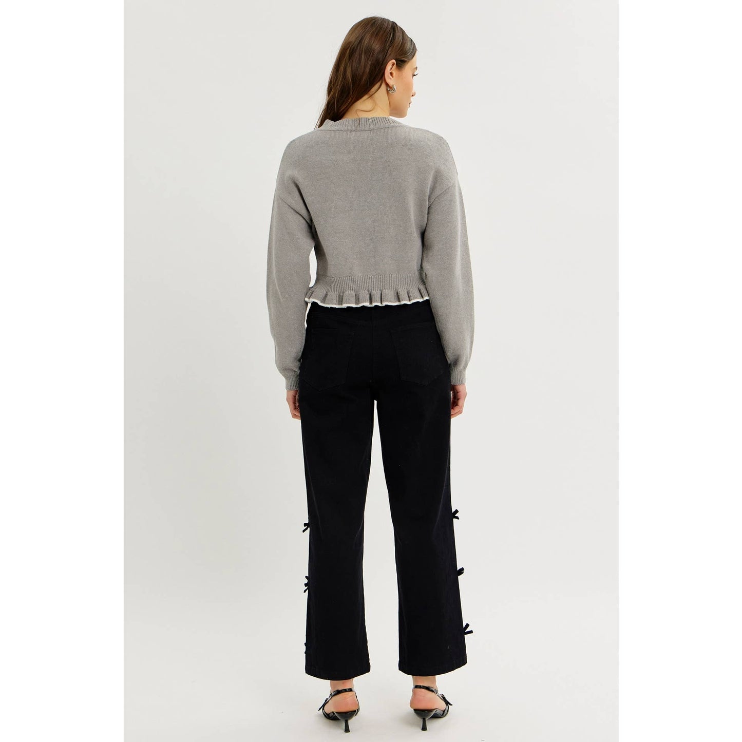 idem ditto - STATEMENT ROSETTE SNAP CARDIGAN WITH RUFFLED HEM