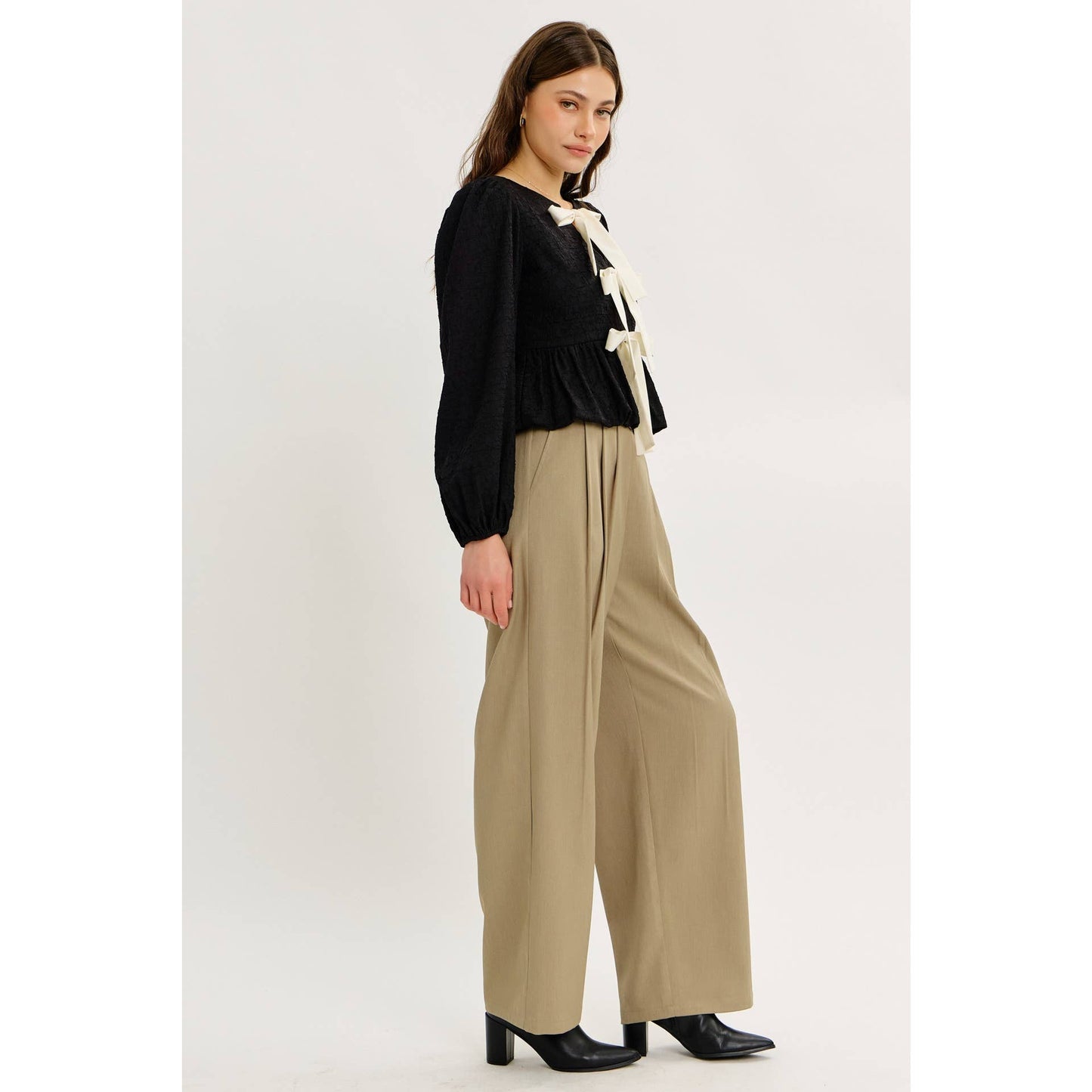 idem ditto - TEXTURED BUBBLE HEM BLOUSE TOP WITH BOW FRONT TOP