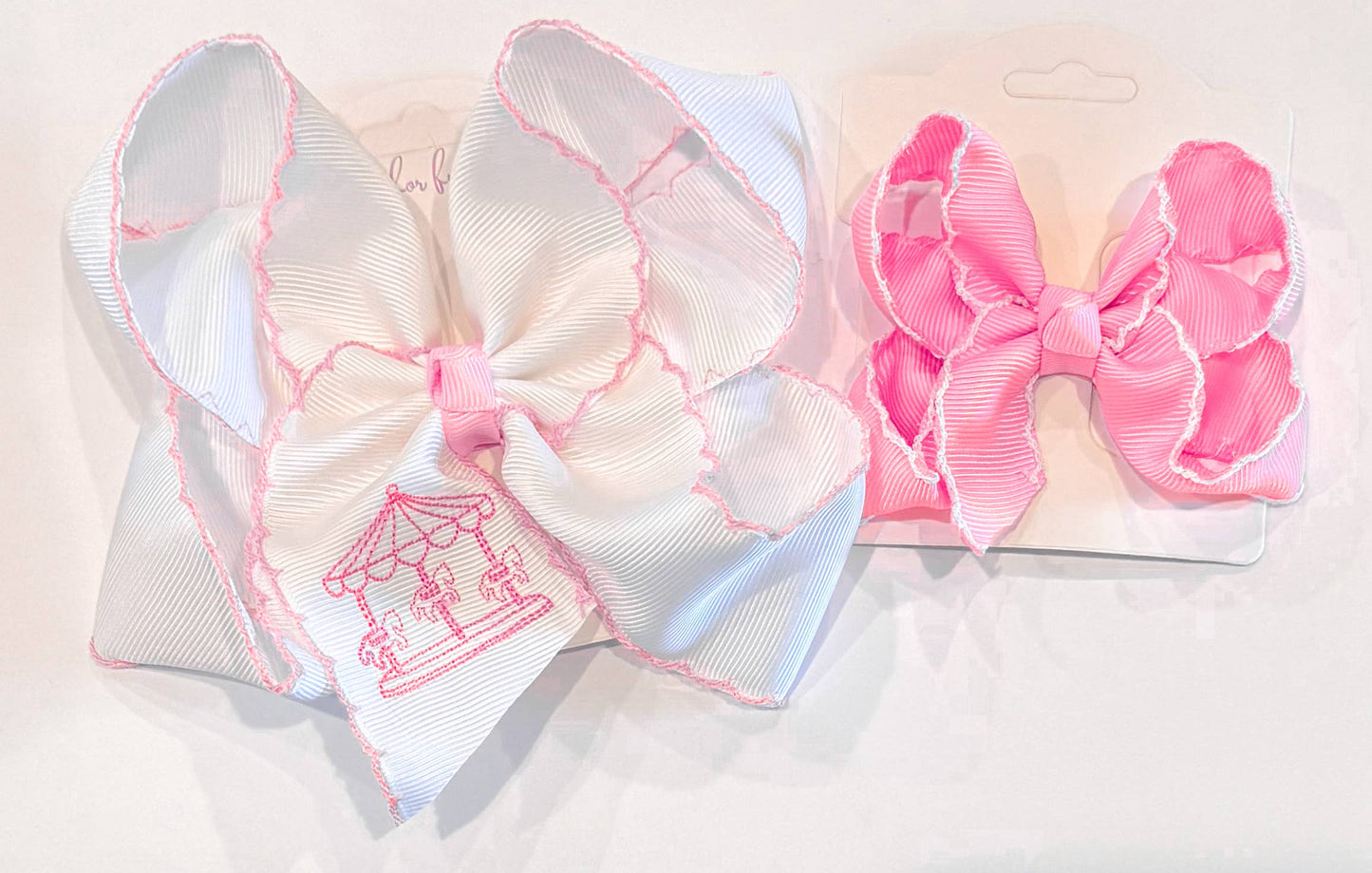 Just For Fun Threads - Pink Carousal Moonstitch Hair Bow
