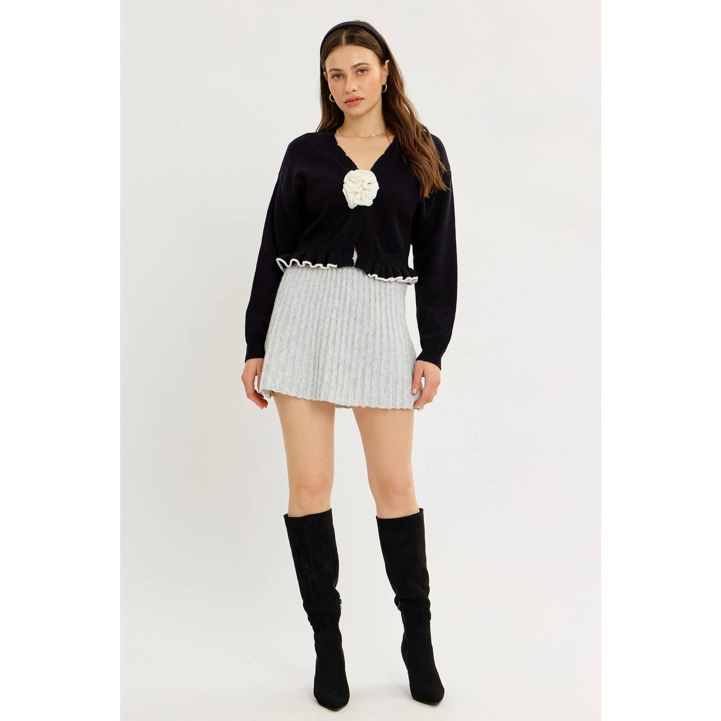 idem ditto - STATEMENT ROSETTE SNAP CARDIGAN WITH RUFFLED HEM