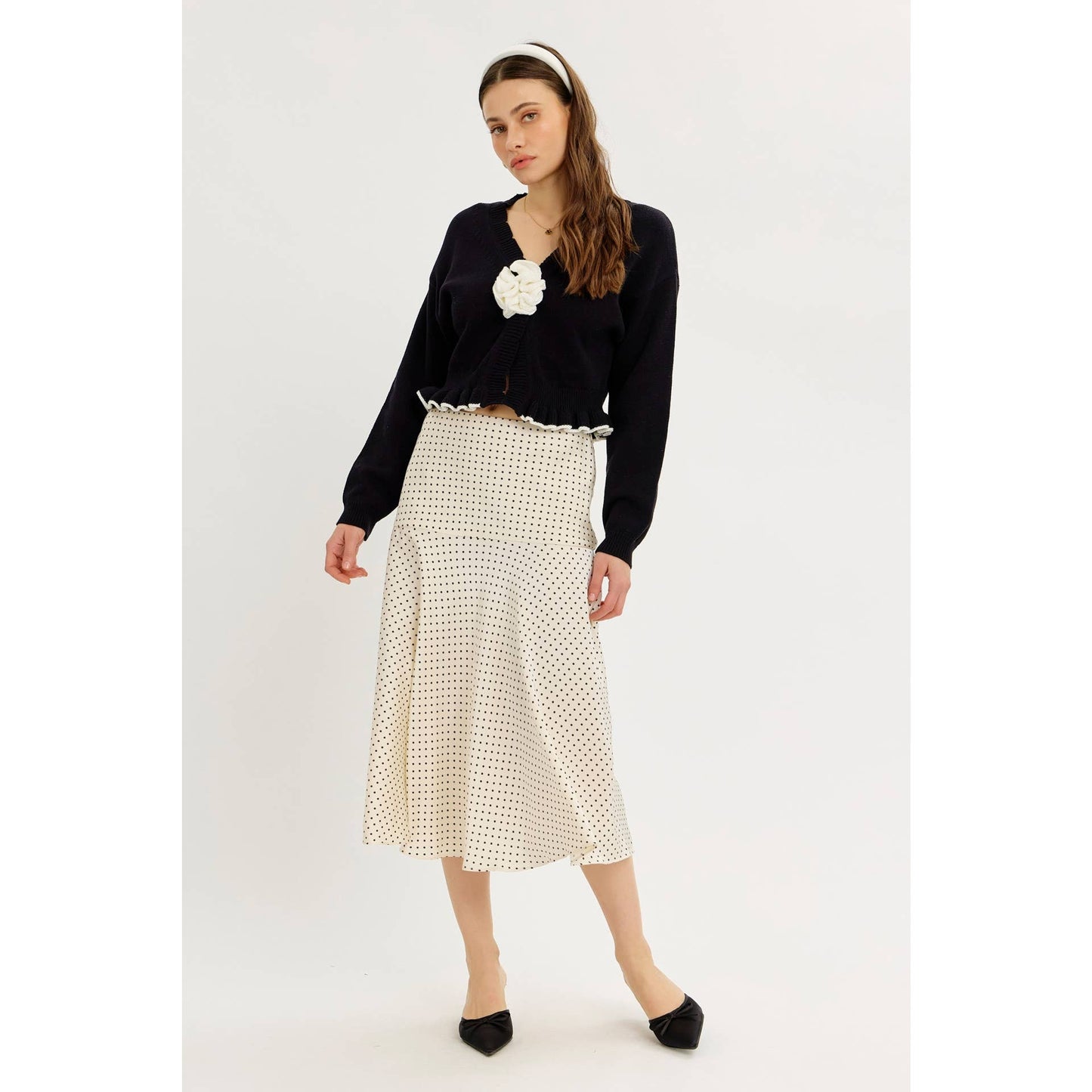 idem ditto - STATEMENT ROSETTE SNAP CARDIGAN WITH RUFFLED HEM