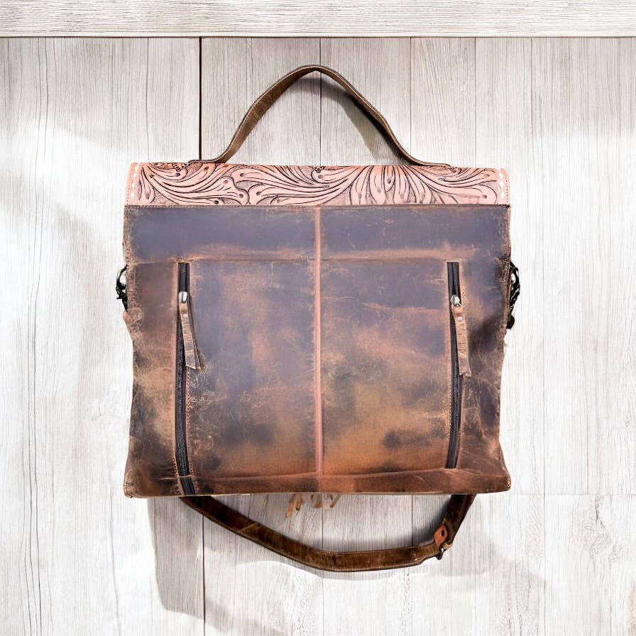 Western Linens - Oversize hand tooled fringe carry shoulder bag