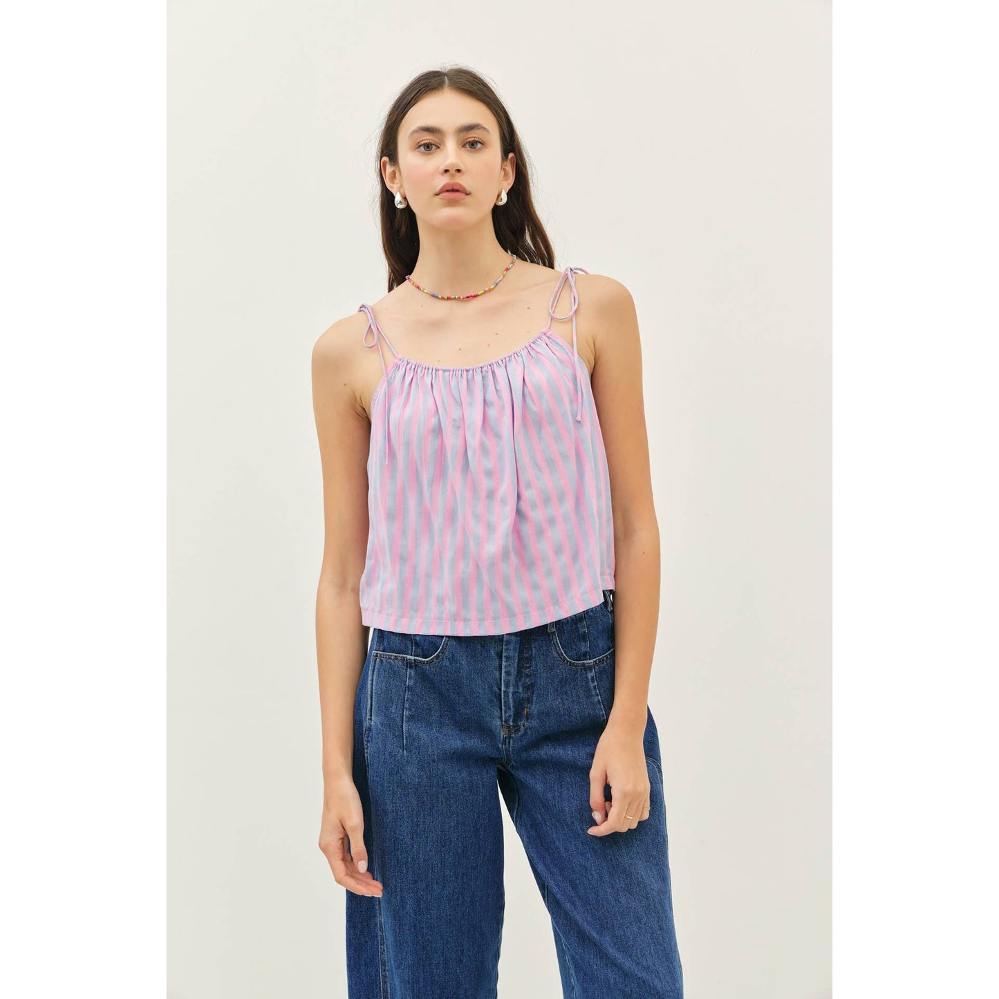 idem ditto - MULTI-COLOR STRIPE A-LINE SLIP TOP WITH TIE STRAPS