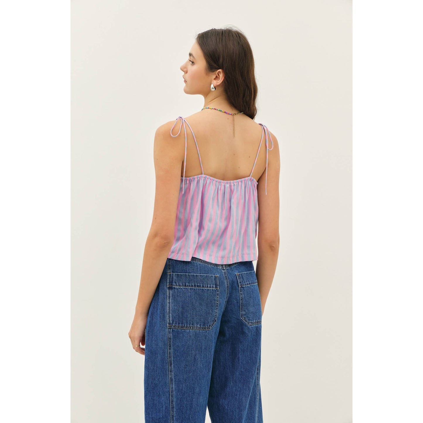 idem ditto - MULTI-COLOR STRIPE A-LINE SLIP TOP WITH TIE STRAPS