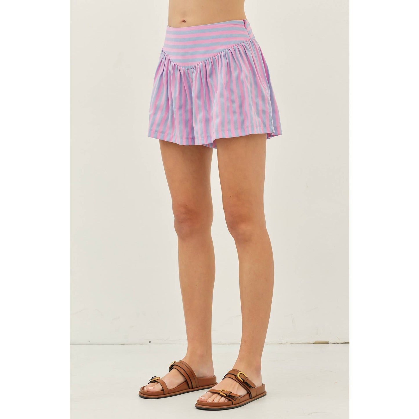 idem ditto - MULTI-COLOR STRIPE BASQUE WAIST SHORTS