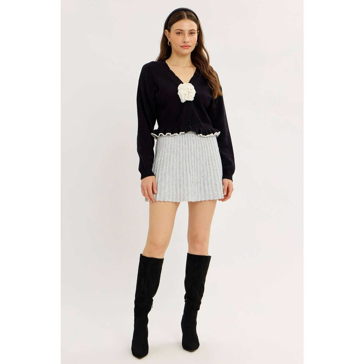 idem ditto - STATEMENT ROSETTE SNAP CARDIGAN WITH RUFFLED HEM