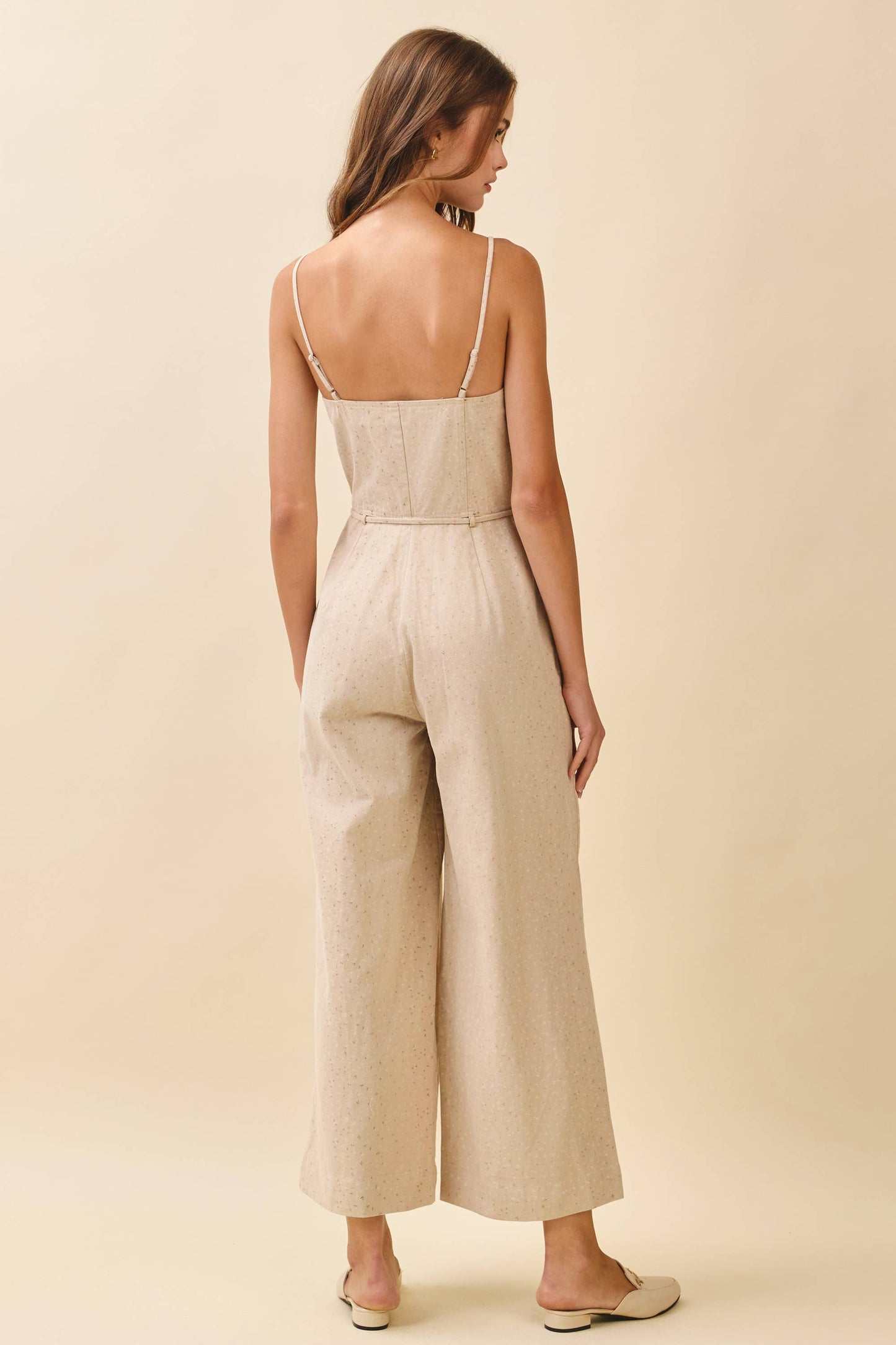 TCEC - CP10237-Micro Floral Print Wide Leg Sweetheart Jumpsuit