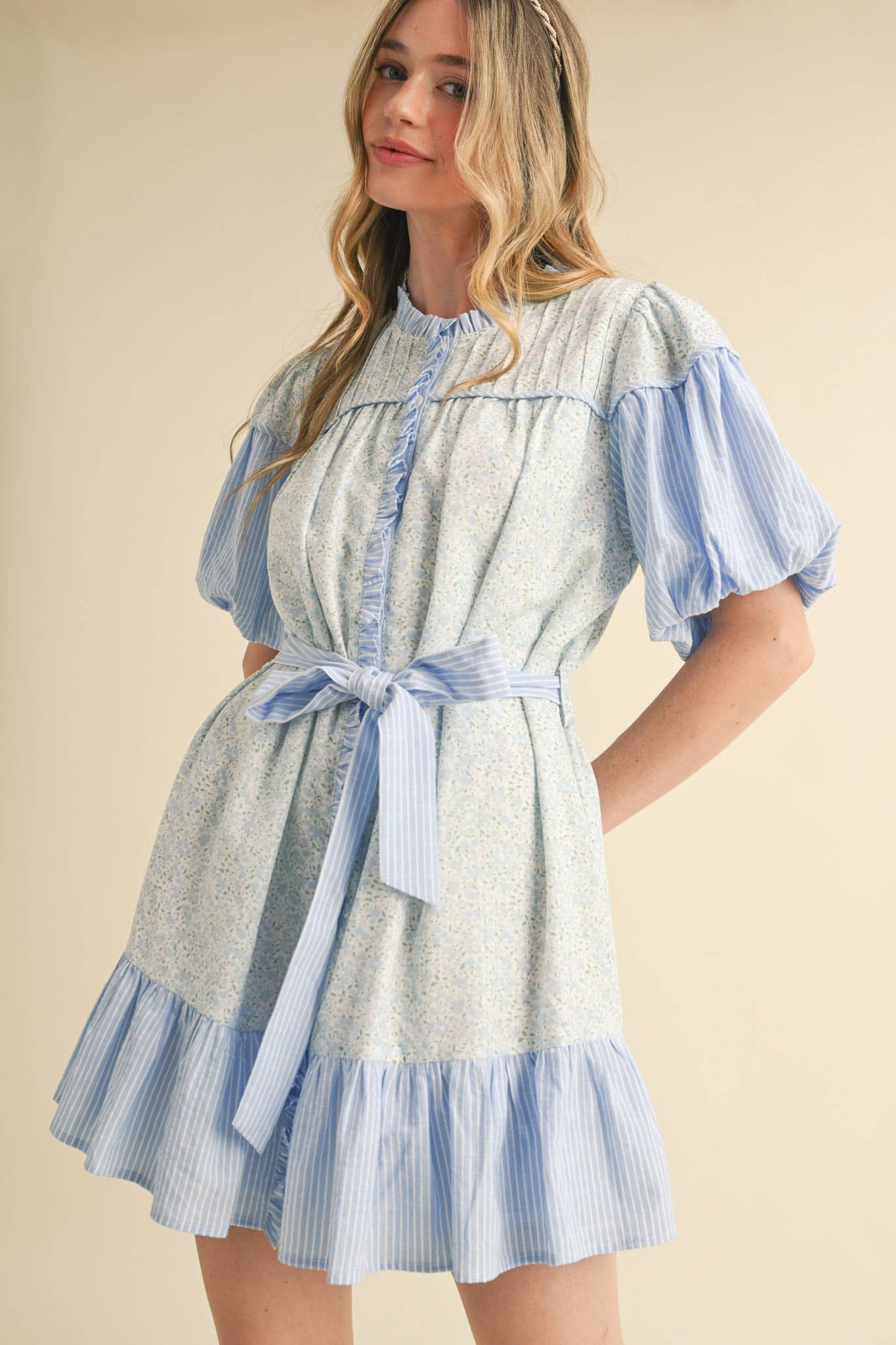 &MERCI - MIXED PRINT RUFFLED MINI DRESS MDR3855