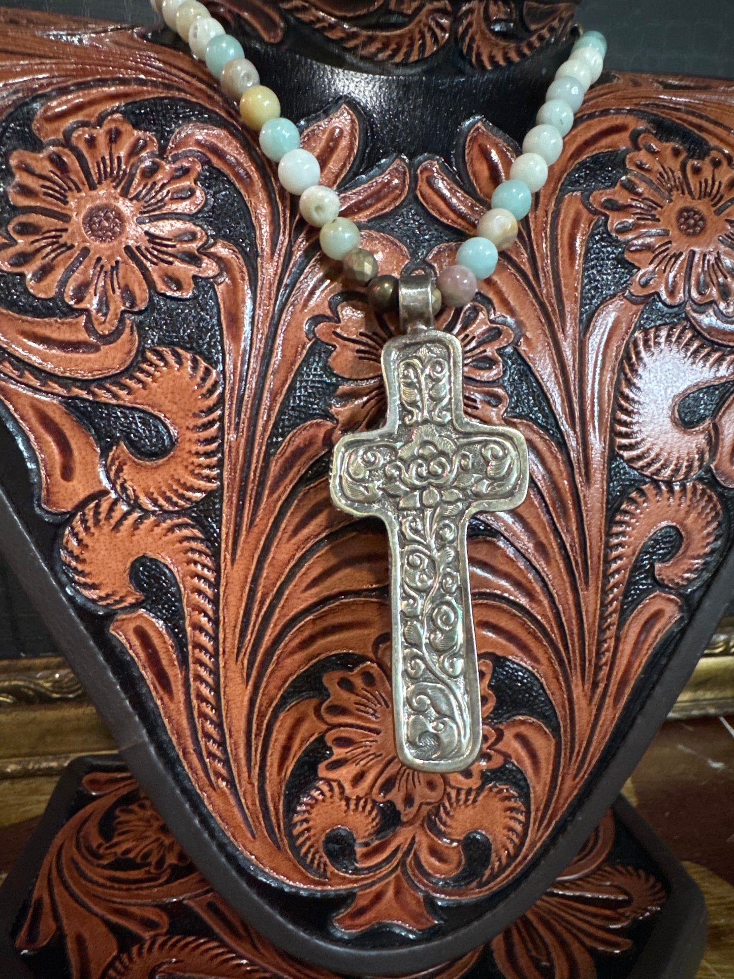Carved Bone Cross Neckalce