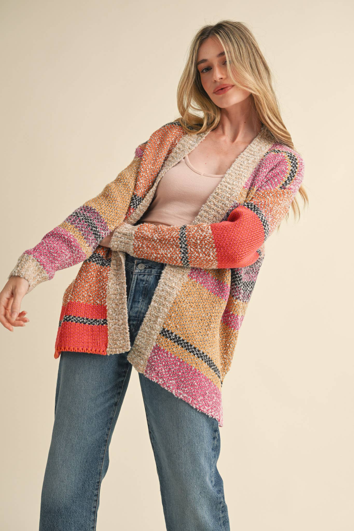 &MERCI - OVERSIZED COLOR BLOCK CARDIGAN MSW10038