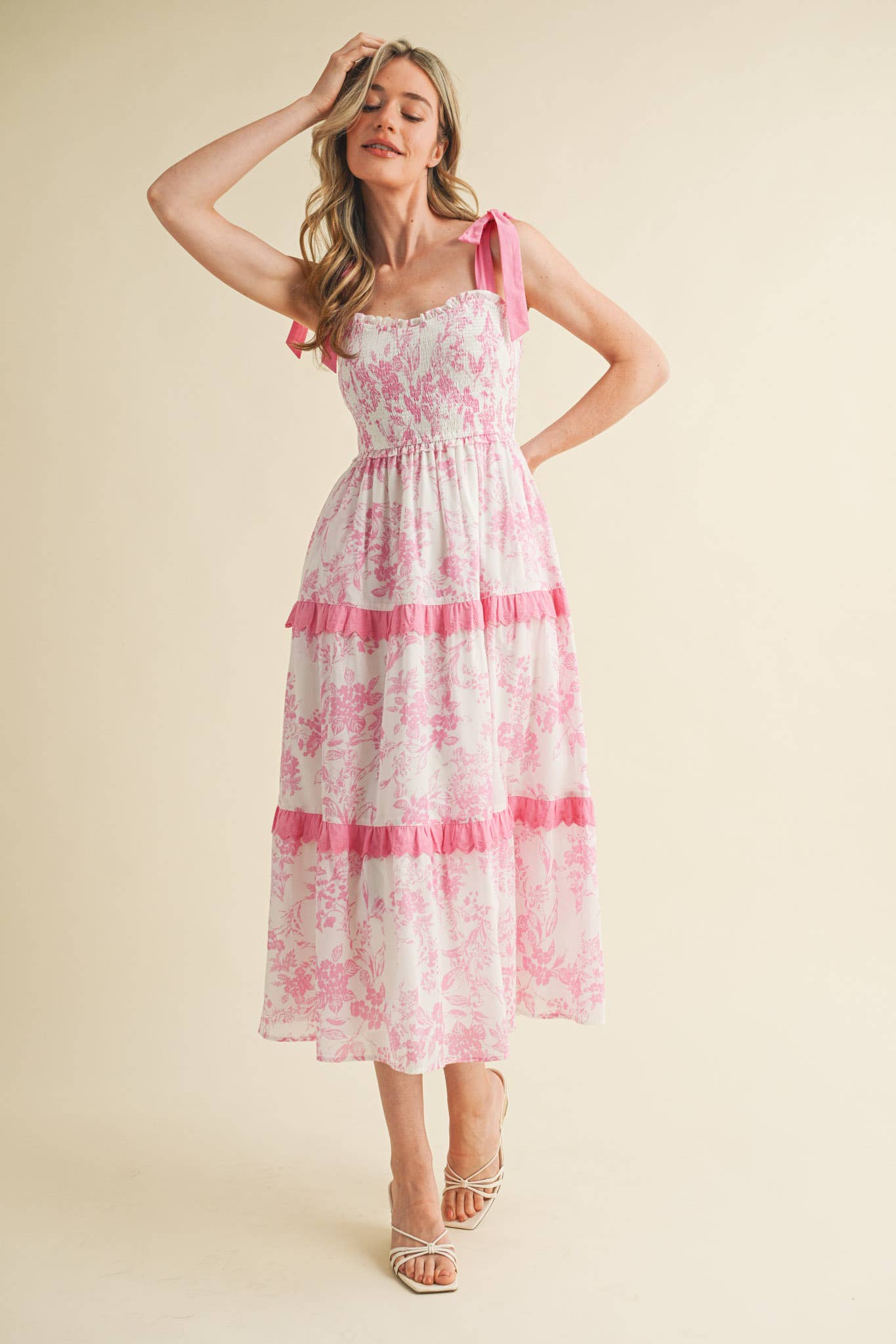 &MERCI - EXCLUSIVE PRINT FLORAL TIERED SCALLOP TRIM DRESS MDR4083