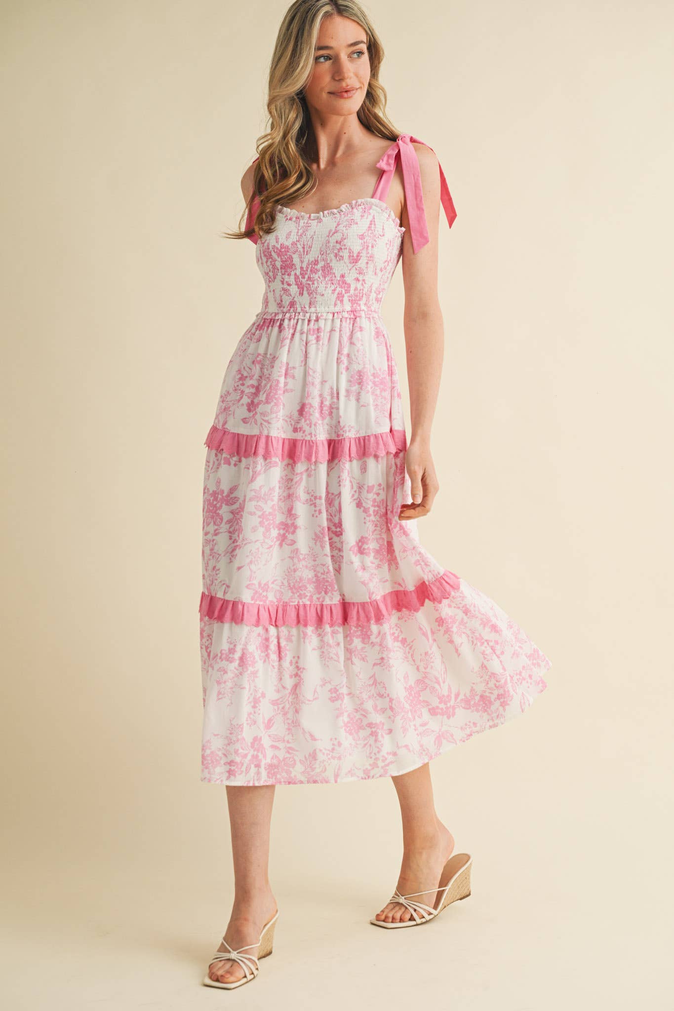 &MERCI - EXCLUSIVE PRINT FLORAL TIERED SCALLOP TRIM DRESS MDR4083