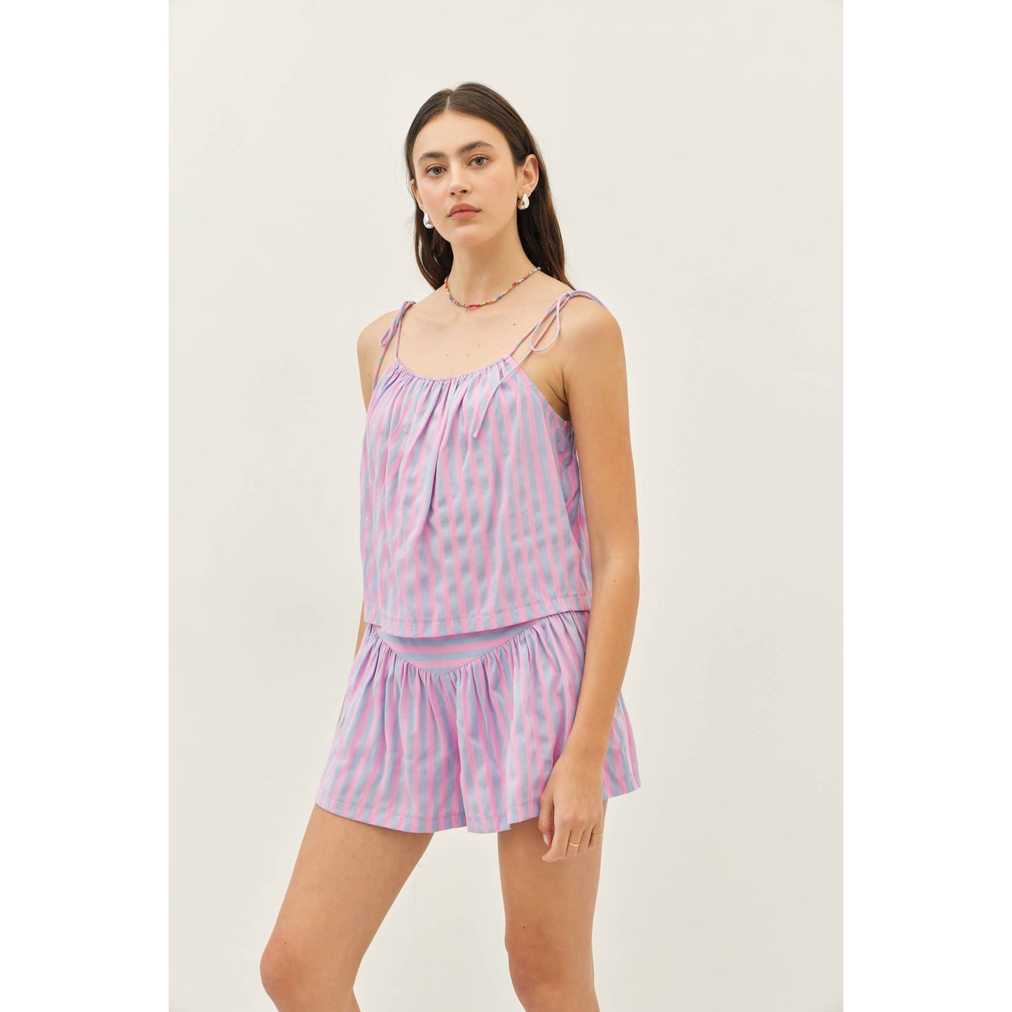 idem ditto - MULTI-COLOR STRIPE BASQUE WAIST SHORTS