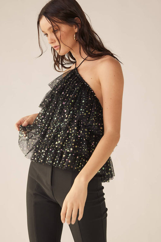 idem ditto - IRIDESCENT SPARKLING STAR PATTERNED HALTER TOP
