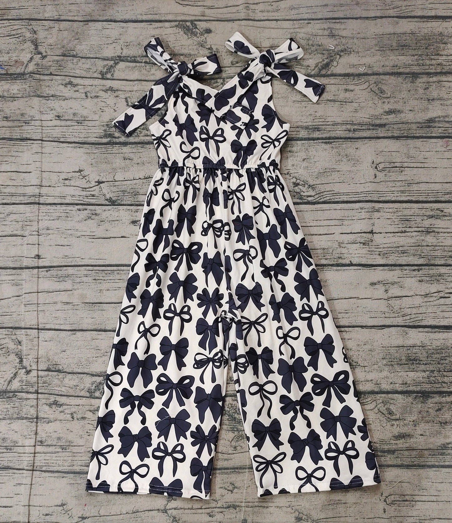 Aier Wholesale - Baby Girls Black Cute Bows Straps Pants Jumpsuits