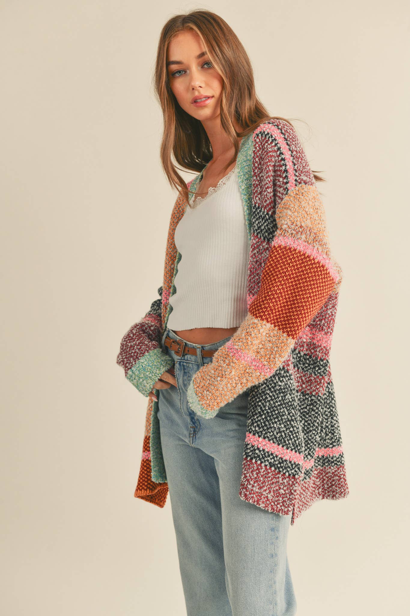 &MERCI - OVERSIZED COLOR BLOCK CARDIGAN MSW10038
