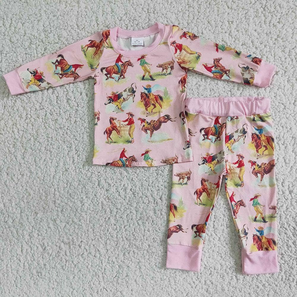 Baby girls western pink horse pajamas set