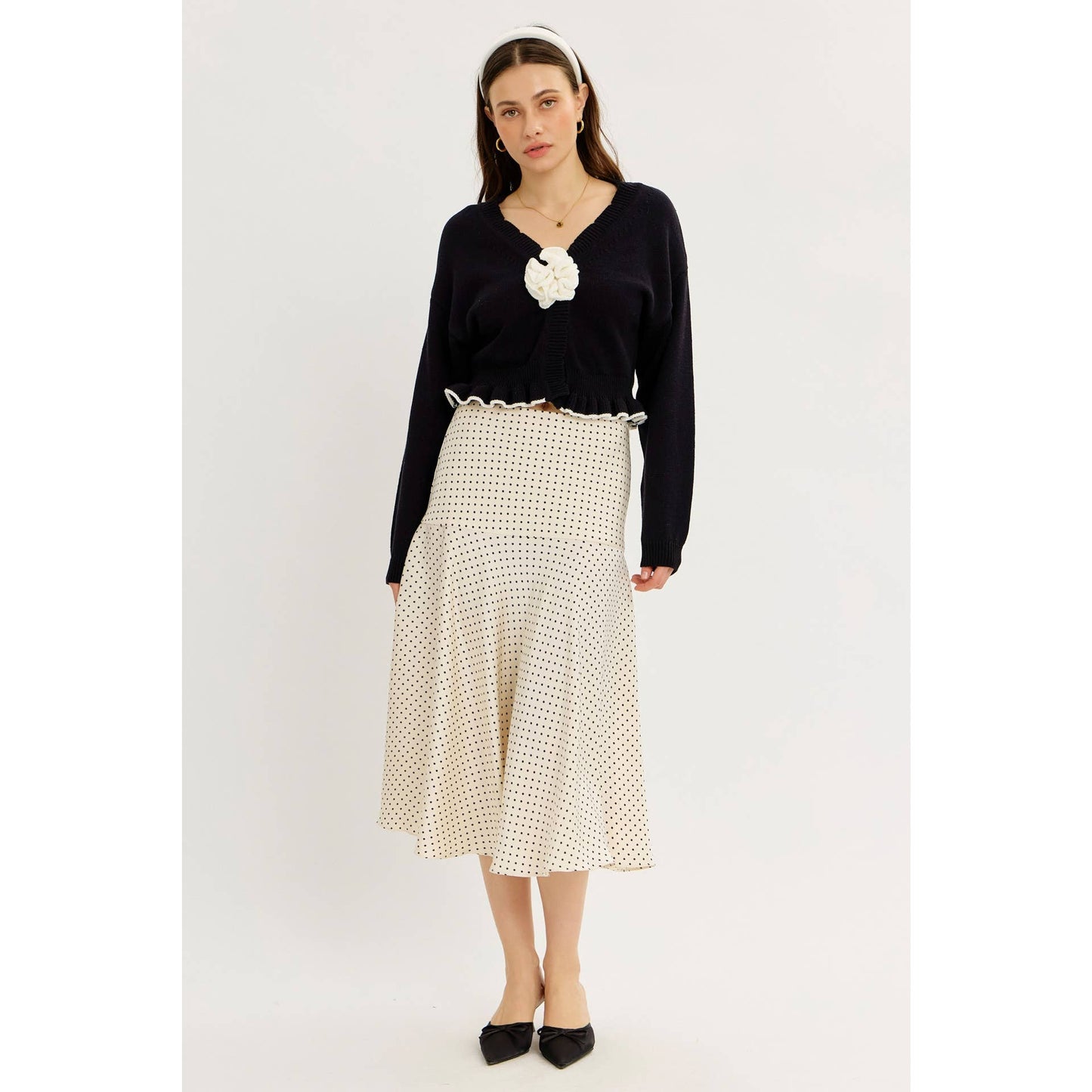 idem ditto - STATEMENT ROSETTE SNAP CARDIGAN WITH RUFFLED HEM