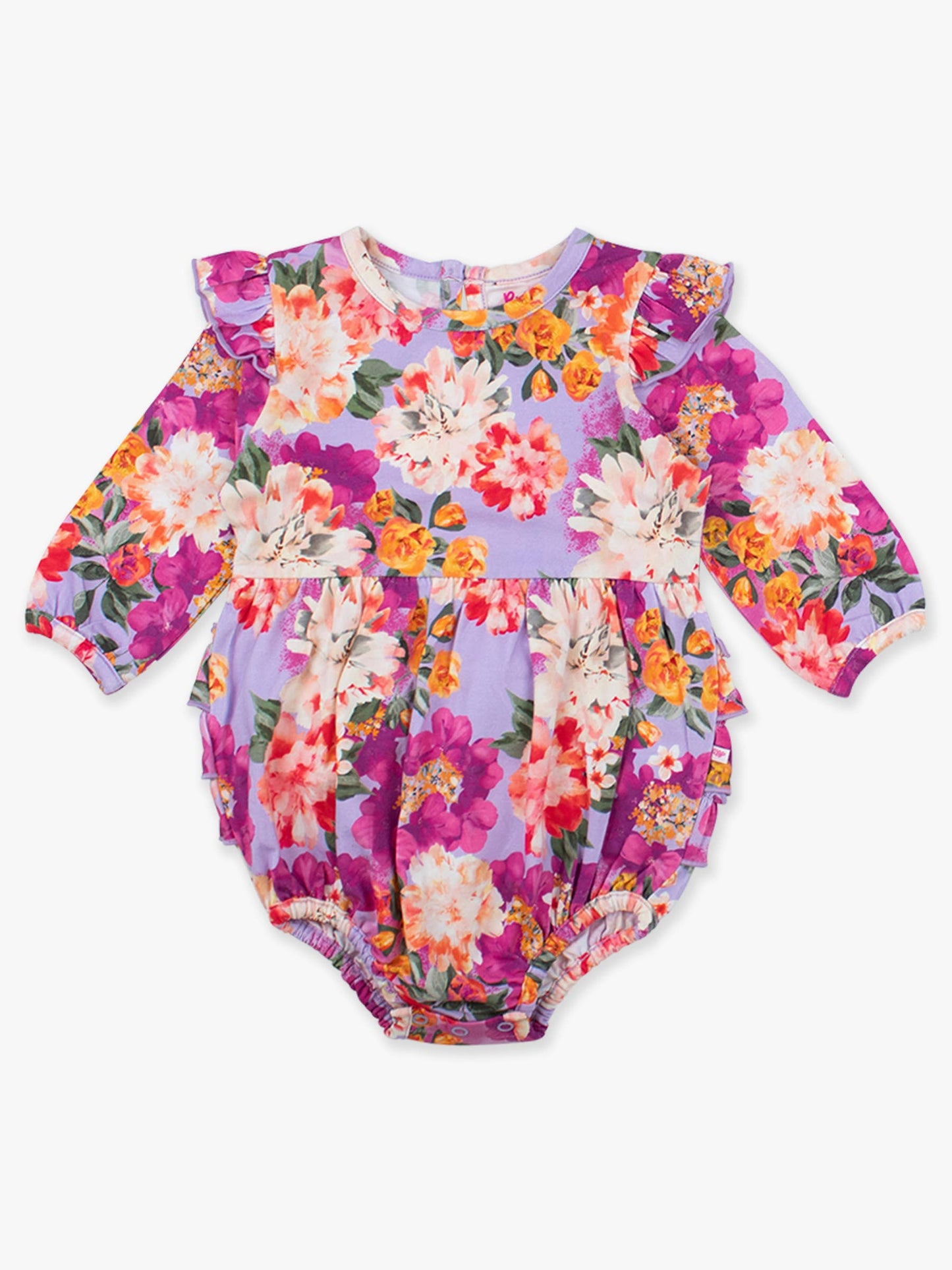 RuffleButts + RuggedButts - Baby Girls Lavender Valley Knit Long Sleeve Flutter Bubble Romper
