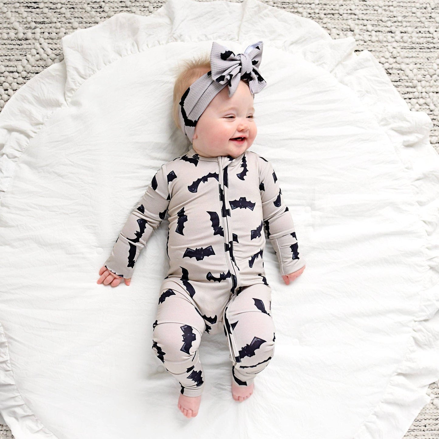 Gigi and Max - Vlad Gray Bats ZIP Bamboo Halloween Sleepies Little