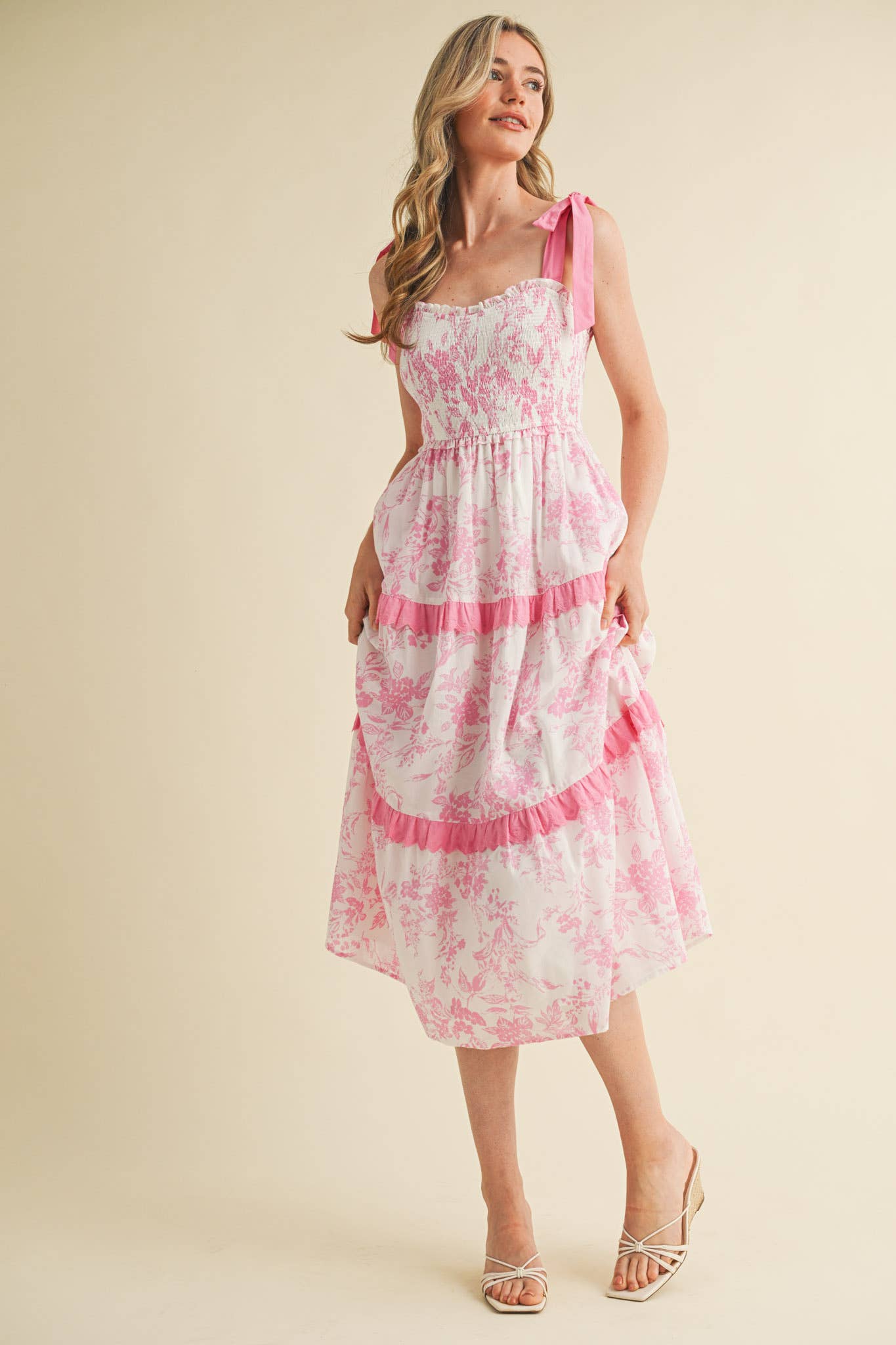 &MERCI - EXCLUSIVE PRINT FLORAL TIERED SCALLOP TRIM DRESS MDR4083