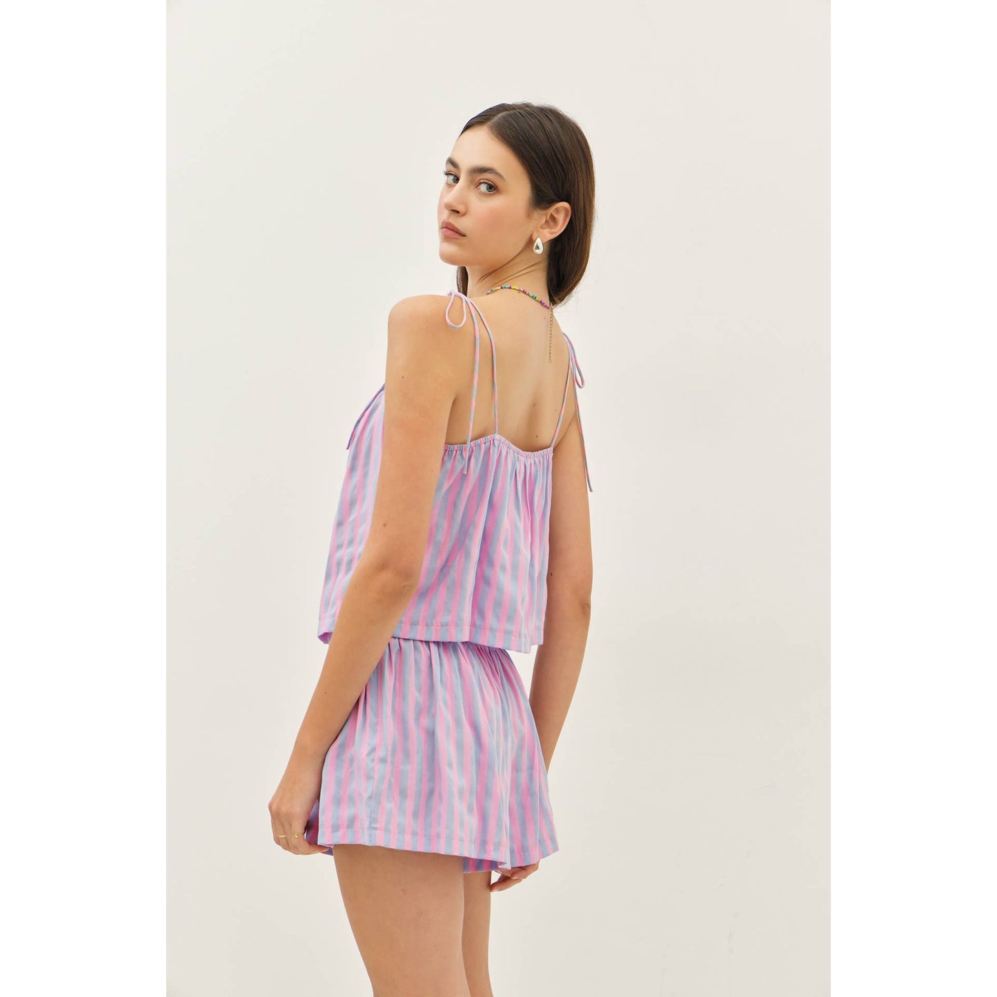 idem ditto - MULTI-COLOR STRIPE BASQUE WAIST SHORTS