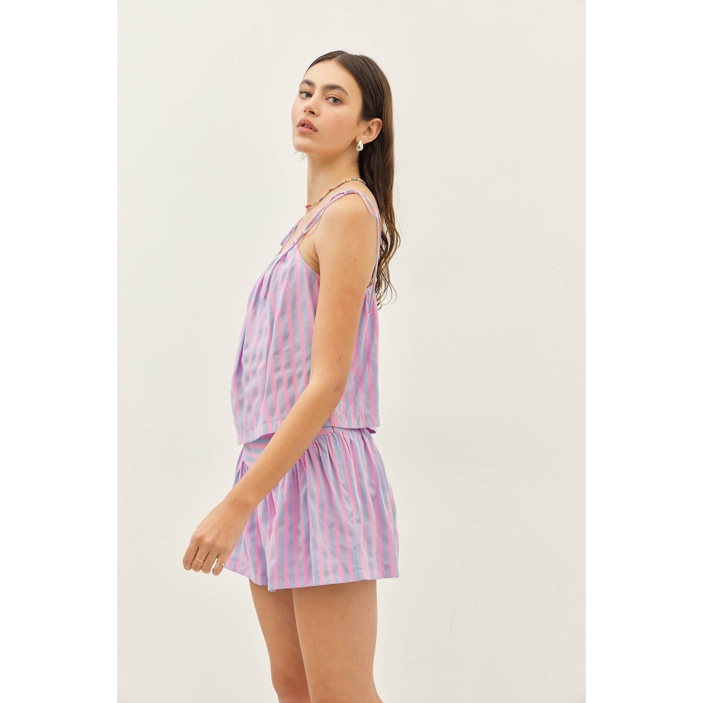 idem ditto - MULTI-COLOR STRIPE BASQUE WAIST SHORTS