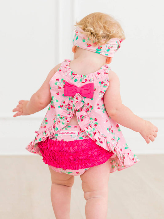 RuffleButts + RuggedButts - Baby Girls Strawberry Knit Top and Bloomer Set