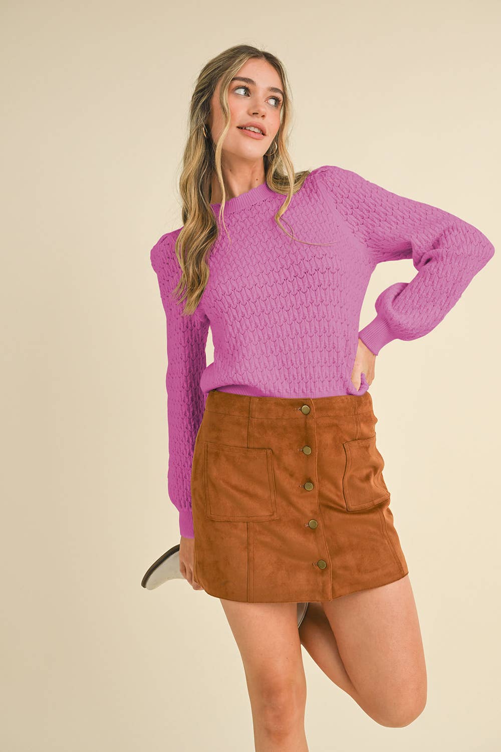 &MERCI - PUFF SLEEVE POINTELLE SWEATER MSW10553