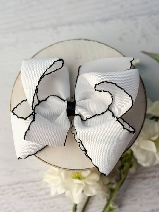 The Hair Bow Company - White with Black Moonstitch Hair Bow