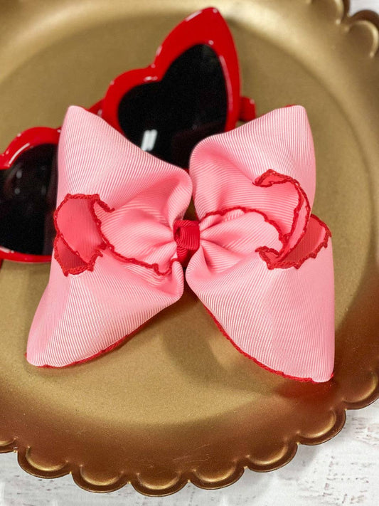 The Hair Bow Company - Pink with Red Moonstitch Hair Bow