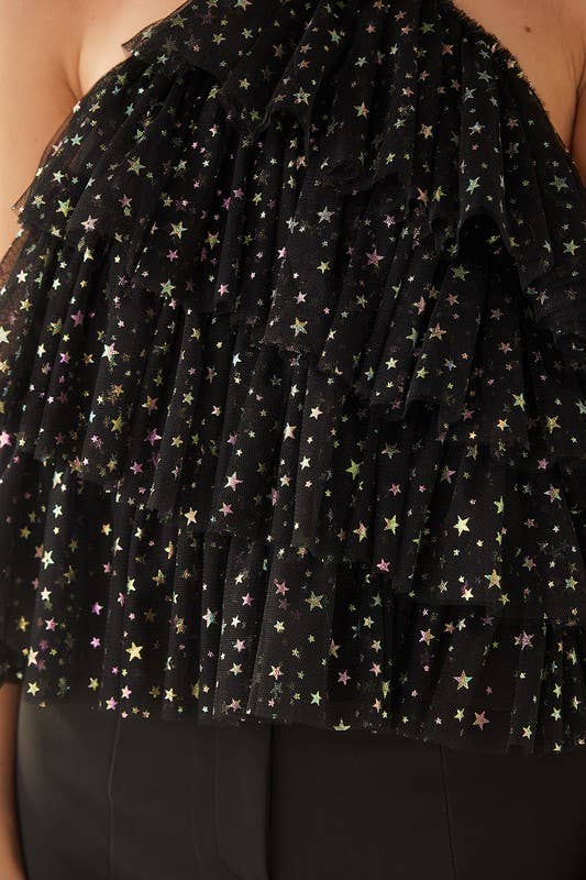 idem ditto - IRIDESCENT SPARKLING STAR PATTERNED HALTER TOP