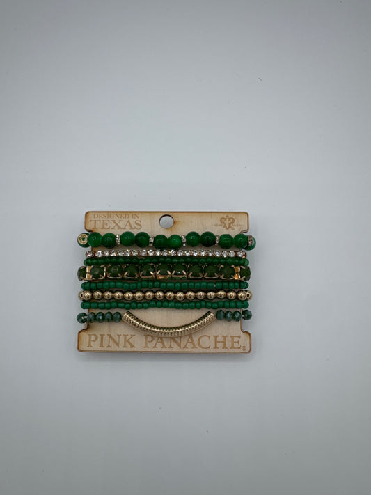 Green rhinestone and beaded strands stretch bracelet