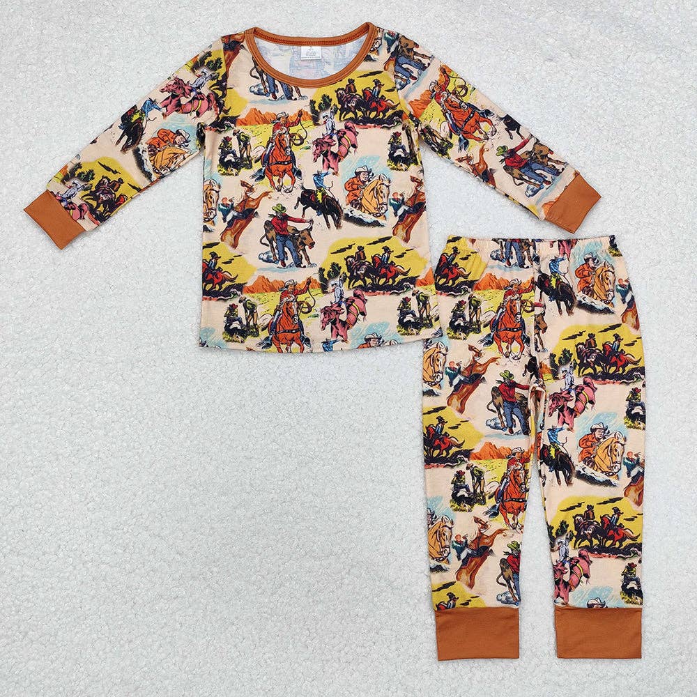 Baby Boys Rodeo Brown Western Tops Pants Pajamas Outfits Set