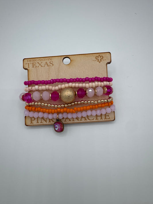 Pink and gold bead bracelet set Austrian crystal