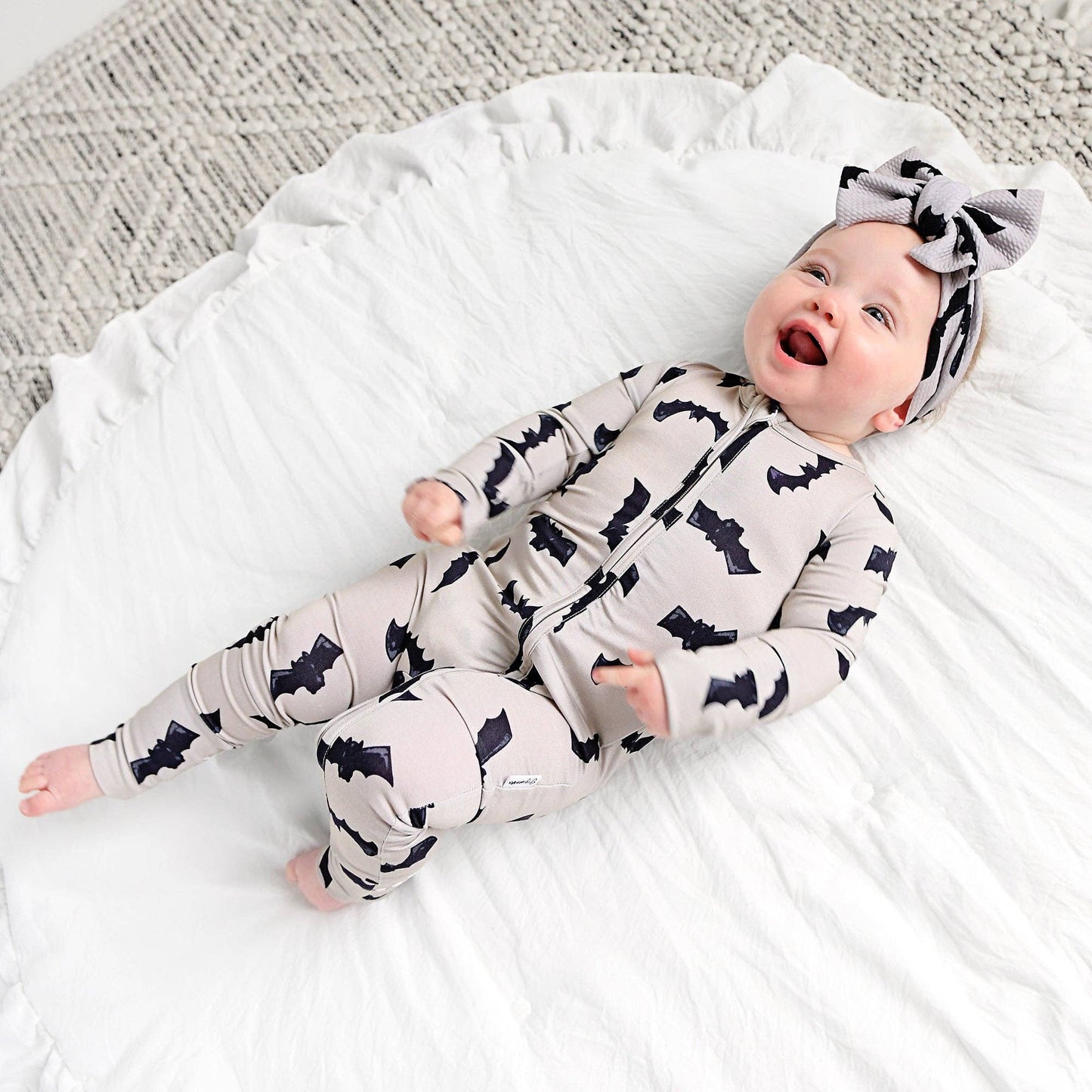 Gigi and Max - Vlad Gray Bats ZIP Bamboo Halloween Sleepies Little