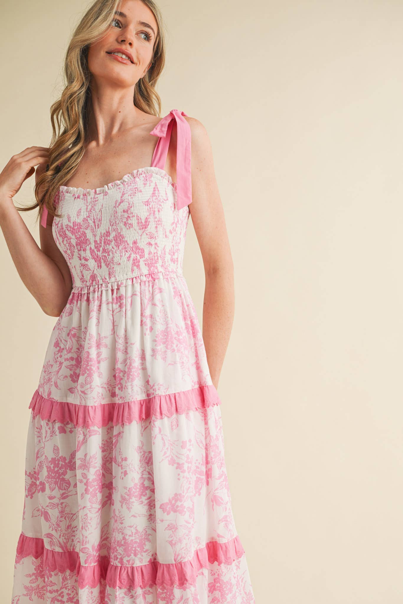 &MERCI - EXCLUSIVE PRINT FLORAL TIERED SCALLOP TRIM DRESS MDR4083