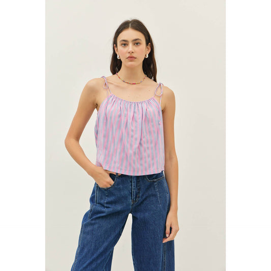 idem ditto - MULTI-COLOR STRIPE A-LINE SLIP TOP WITH TIE STRAPS