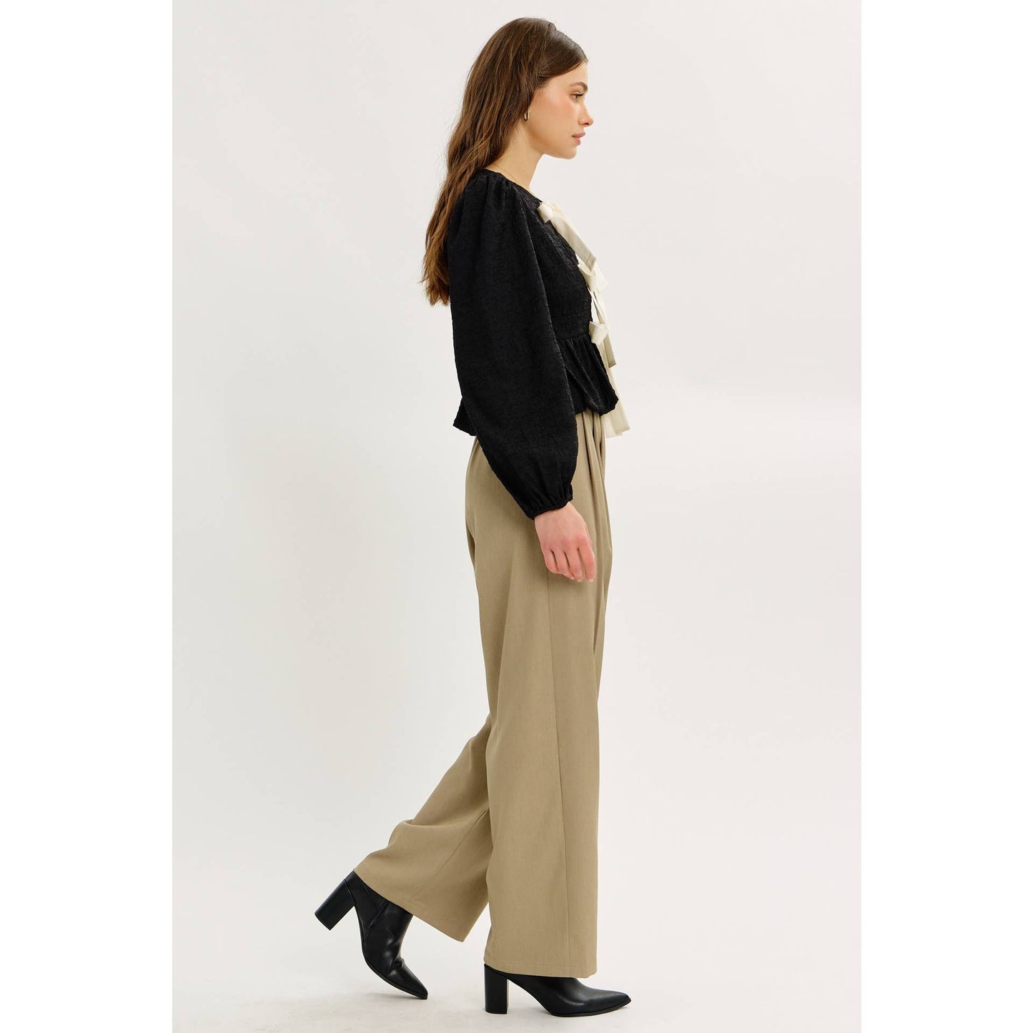 idem ditto - TEXTURED BUBBLE HEM BLOUSE TOP WITH BOW FRONT TOP