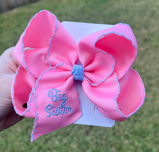 Just For Fun Threads - Big Sister Pink/Blue Moonstitch Hair Bow