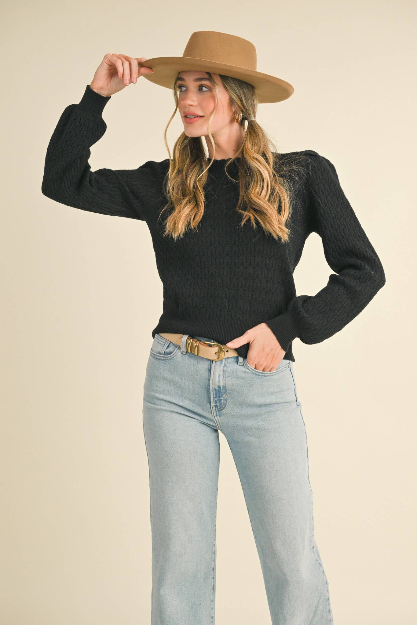 &MERCI - PUFF SLEEVE POINTELLE SWEATER MSW10553