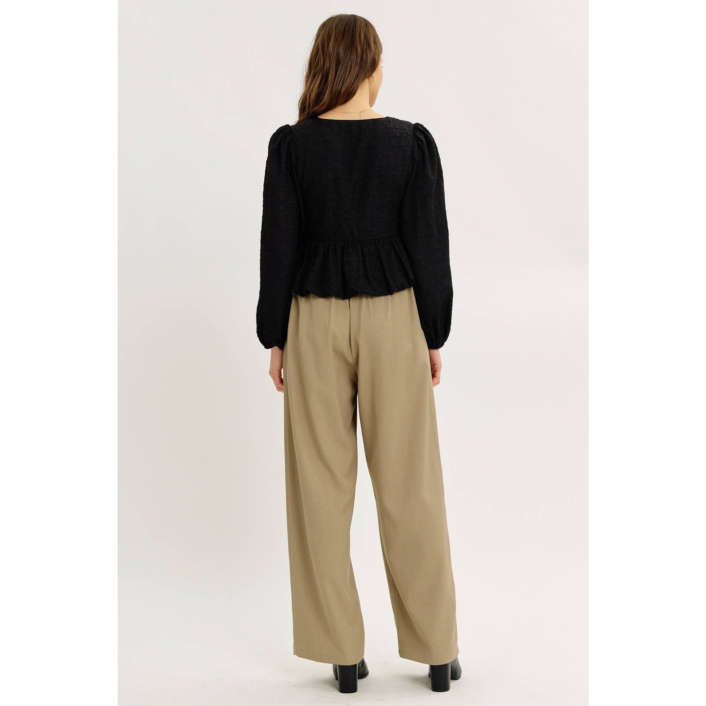 idem ditto - TEXTURED BUBBLE HEM BLOUSE TOP WITH BOW FRONT TOP