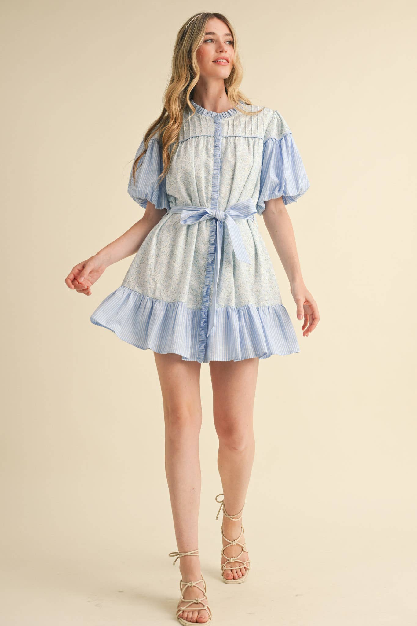 &MERCI - MIXED PRINT RUFFLED MINI DRESS MDR3855
