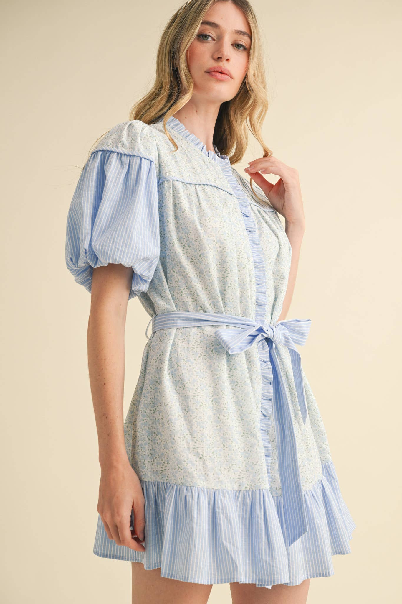 &MERCI - MIXED PRINT RUFFLED MINI DRESS MDR3855