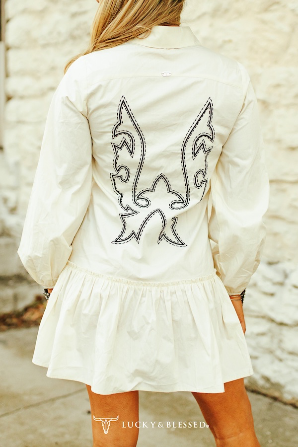 Ivory Concho Button Down Collared Tiered Dress